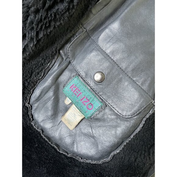 KENZO Women’s Genuine Leather SHEARLING LEATHER JACKET Coat Black Small EU 38 - Picture 5 of 10